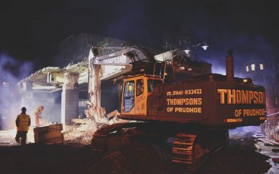 Thompsons Demolition Machinery working at Night